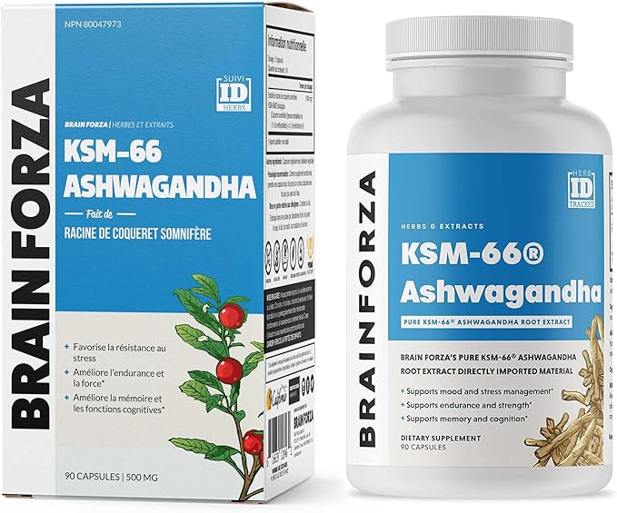 Brain Forza KSM-66 Ashwagandha Organic Pure Root Extract, Strongest 1,000mg Dose, High Potency 5% Withanolides, Hormone Health, Cognitive Support, Organic, Non-GMO, 90 Capsules