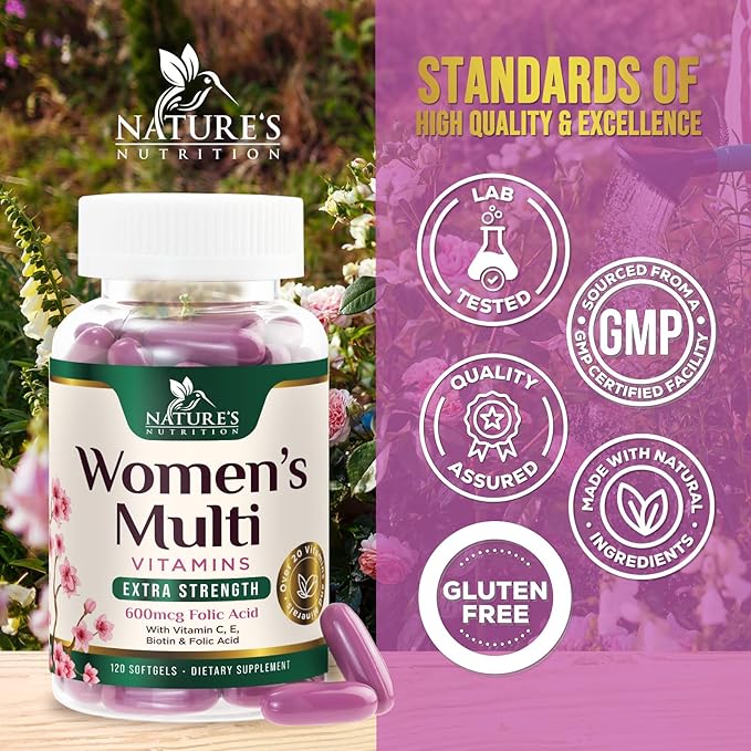 Multivitamin for Women - Essential Daily Womens Multivitamins with Calcium, Folic Acid, Vitamin A, C, D, E, B Vitamins, Zinc and Iron - Energy, Focus & Immune Support, Bottled In USA - 120 Softgels