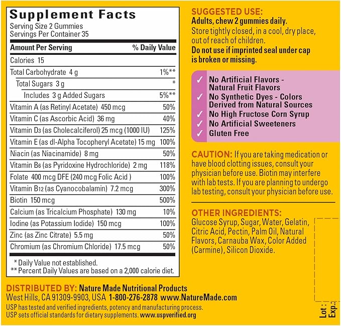 Nature Made Multivitamin For Women, Womens Gummy Multivitamins for Daily Nutritional Support, 70 Multi Vitamin Gummies, 35 Day Supply