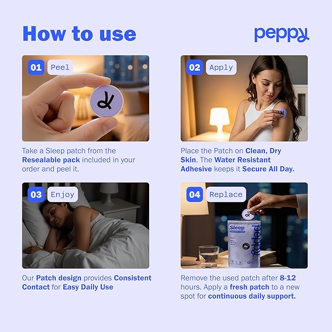 peppy Sleep Patches 30 Day Supply - Nighttime Herbal Patch with Valerian, Hops & Natural Botanicals - Gentle Restful Sleep Aid Transdermal Patch for Adults - Relaxation Support