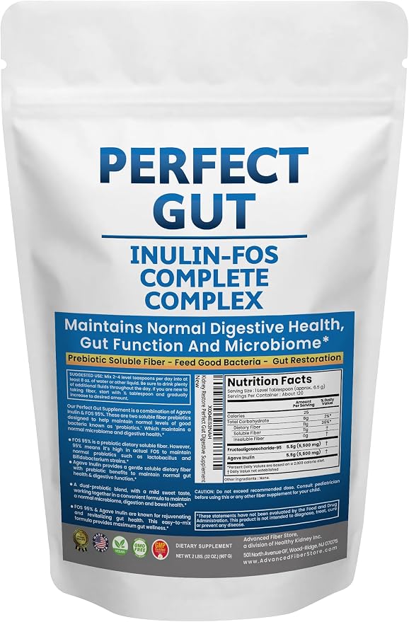 Perfect Gut: Inulin FOS Powder for Gut Health. Prebiotic Inulin. Unique Prebiotic 95% FOS Inulin Agave Fiber