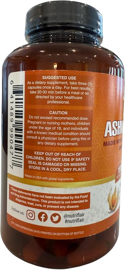 NutriFlair Organic Ashwagandha Root Extract - with Organic Black Pepper - Stress and Mood Support - Powerful Adaptogenic Benefits and Overall Health - Made in USA