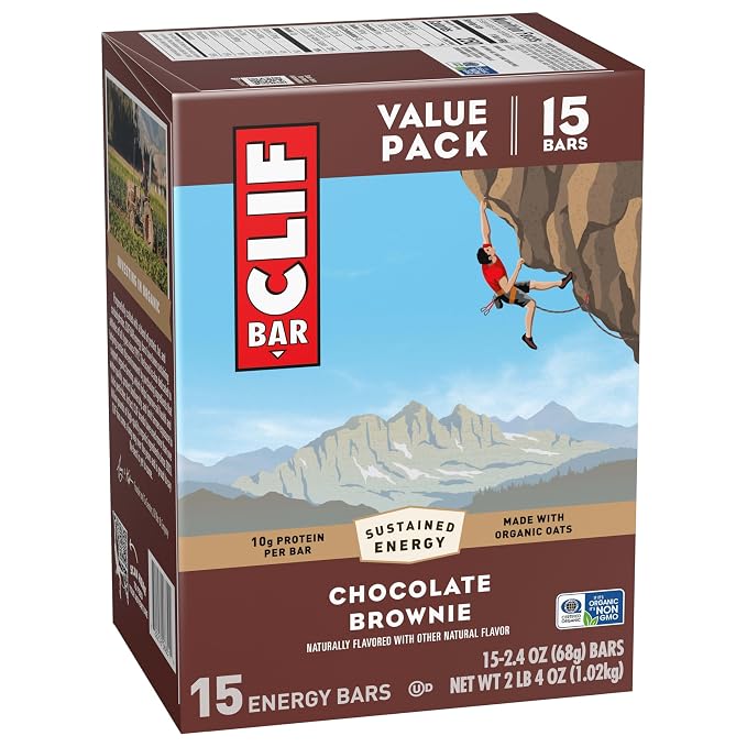 CLIF BAR - Energy Protein Bars - Chocolate Brownie - Made with Organic Oats - Energy Bars - Non-GMO - 15 Count (Pack of 4)