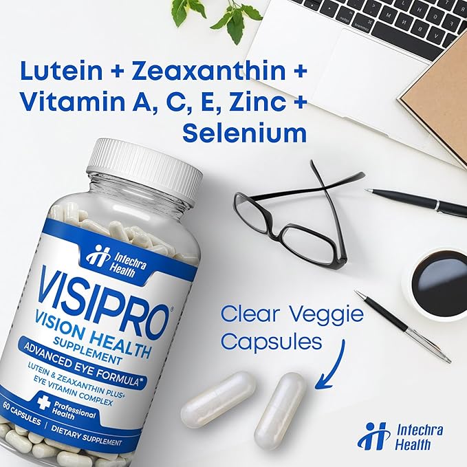 VISIPRO® 20-20 New Vision Health Supplement - Advanced Eye Vision Vitamins for Complete Eye Health, Vision Support & Macular Free Radical Defense - 60 Veggie Caps