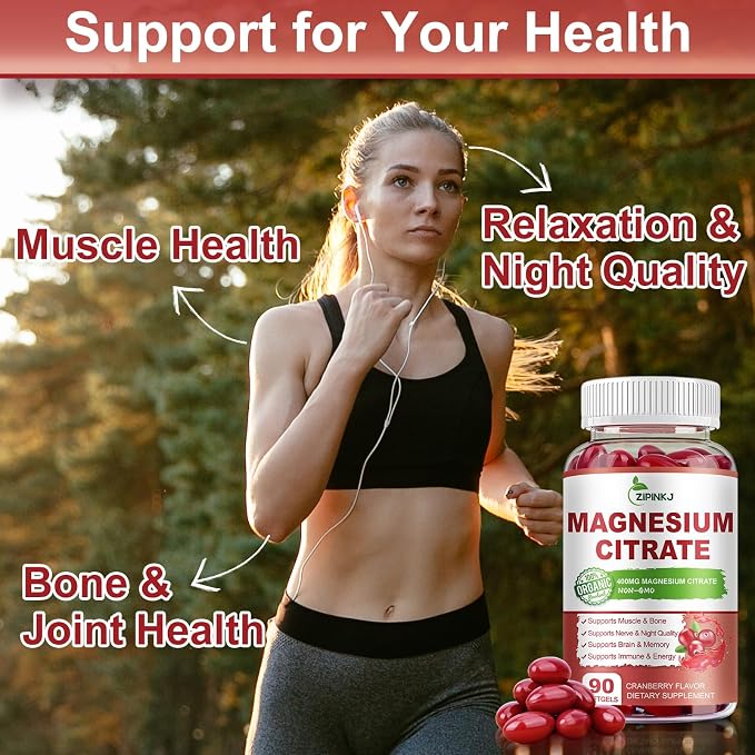 Magnesium Citrate Supplements for Women/Men, Magnesium Citrate 400mg with Vitamin D3, Vitamin B6 and Cranberry Extract High Absorption, Improved Night Quality Muscle & Bone, 180-Count, 90 Days Supply