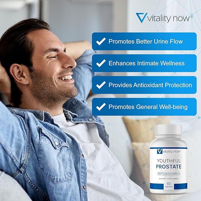 Youthful Prostate -Saw Palmetto for Men, Boosts Energy with Panax Ginseng, Antioxidant Protection, Vitamin E & Lycopene, Promotes Vitality & Well-Being - Prostate Supplement (Pack of 4)