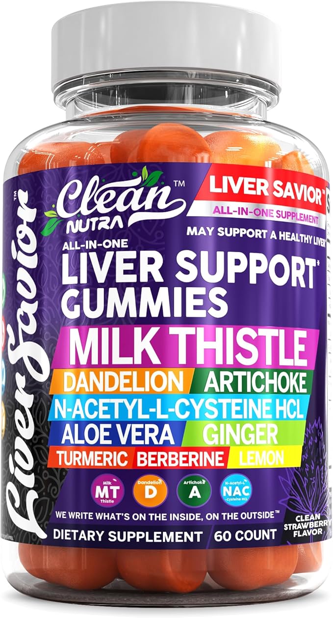 Clean Nutra Liver Cleanse Detox & Repair Gummies | Milk Thistle Gummy Liver Support Vitamins | Dandelion, Artichoke, Aloe Vera, Ginger, Berberine, Lemon, N-Acetyl-L-Cysteine, Turmeric Supplement HCL