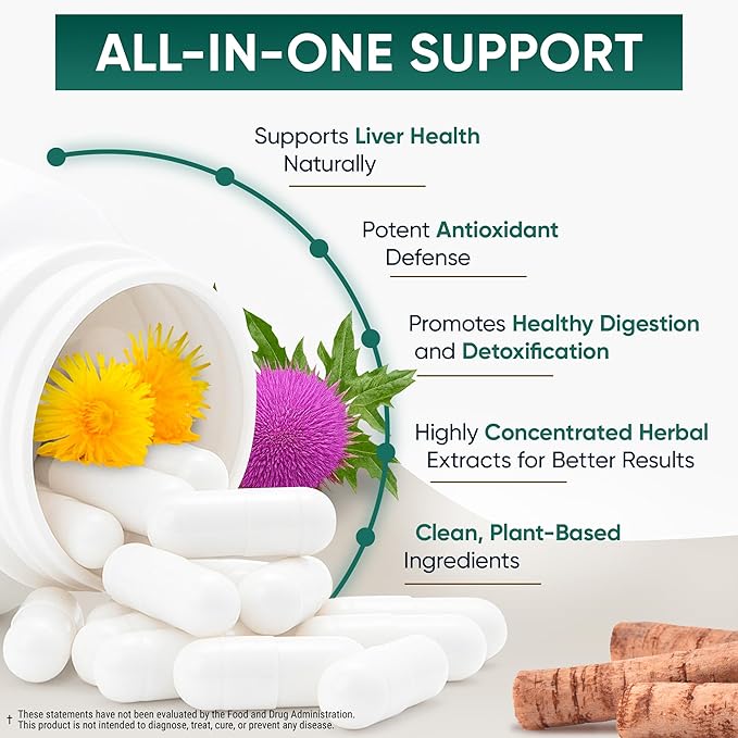 VEYNE Milk Thistle Supplement 80% Silymarin (240mg Active) with Dandelion Root Extract 10:1 & Burdock Root 20:1 – Liver Support Supplement for Daily Wellness – 60 Capsules (30 Day Supply)