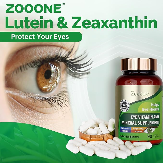 zooone- Lutein Eye Vitamins Supplement for Macular Health and Dry Eye, Contains Lutein, Zinc, Vitamins C/E & Zeaxanthin to Support Eye Health, 90 Tablets (2)