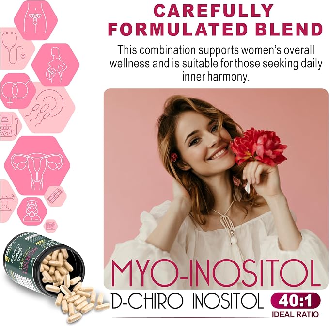 Herbpy 6in1 Premium 40:1 Myo-Inositol & D-Chiro Inositol Supplement for Women with Folate, Berberine HCl 97%, Vitamin D3 & K2 - Hormonal Balance & Ovarian Health Support- 120 Vegan Capsules