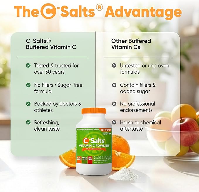 C-Salts Vitamin C Powder - 100% Pure Buffered Ascorbic Acid Powder for Daily Immune Support & Collagen Production - Stomach-Friendly Organic Vegan Non-GMO Sugar-Free - 272 Servings - Original, 26oz