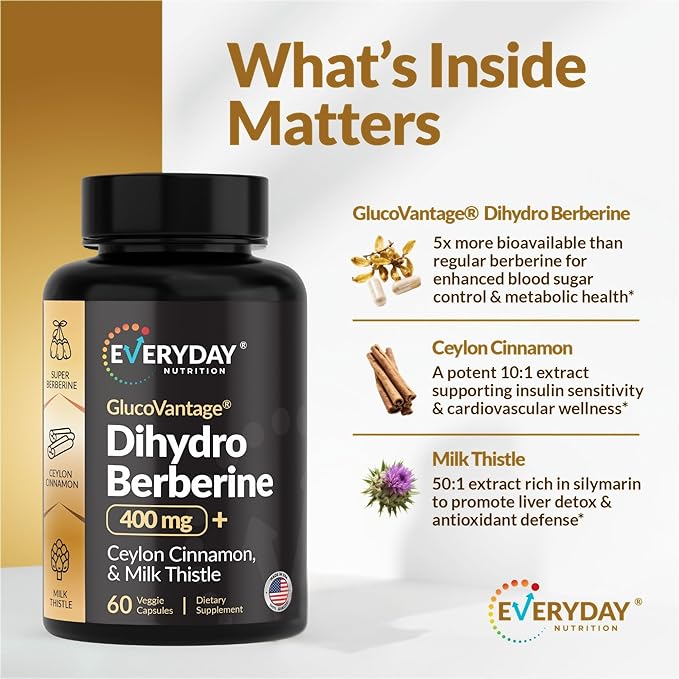 Dihydroberberine with Ceylon Cinnamon & Milk Thistle – 5X More Bioavailable Berberine for Blood Sugar, Metabolism, Digestive & Immune Support – 60 Vegan Capsules