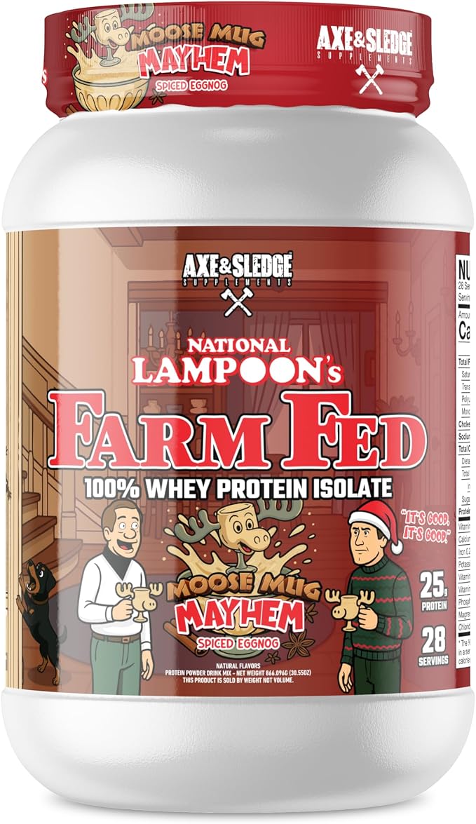 Axe & Sledge Farm Fed 100% Whey Protein Isolate | 25g Protein | Low Carb, Low Sugar, Gluten Free | Protein Powder for Men and Women | Keto | Moose Mug Mayhem Spiced Eggnog
