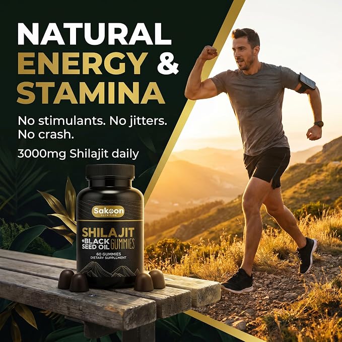 Pure Shilajit Gummies for Men & Women, Shilajit with Black Seed Oil, High Potency Pure Himalayan Resin for Energy, Immune Support, and Cognitive Function, Lab Tested Chewables