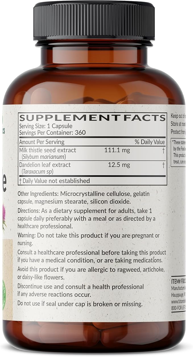 Futurebiotics Milk Thistle Silymarin Marianum & Dandelion Extract Liver Health Support, Antioxidant Support, Detox, 360 Capsules