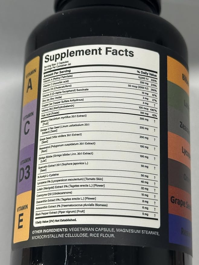 ACAPPELLA Grape Seed Extract Capsules with Omega 3 Capsules Bilberry Lutein Zeaxanthin Lycopene Resveratrol Supplement - 120 Count