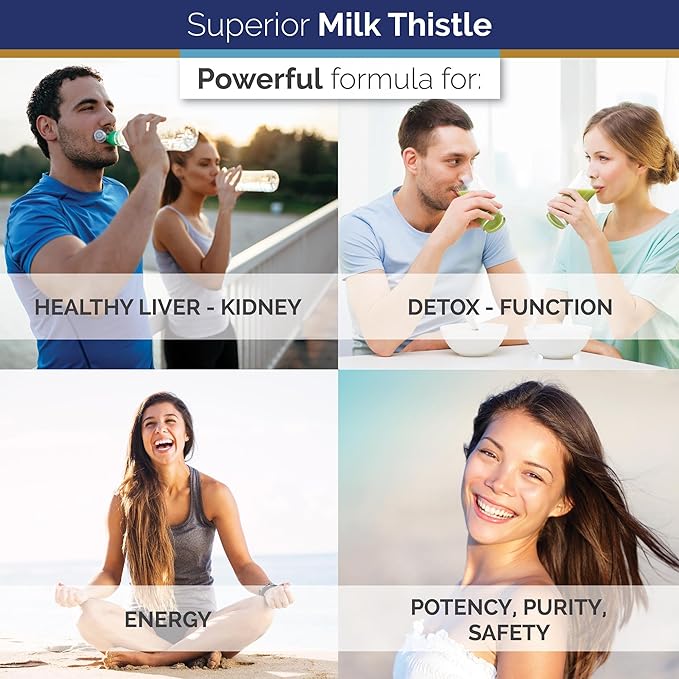 Superior Labs Milk Thistle NonGMO - 80% Silymarin Flavonoids - Powerful Formula for Healthy Liver, Kidney, Detox and Function, Energy - 250mg 4:1 Extract Yielding 1,000mg, 120 Vegetable Caps