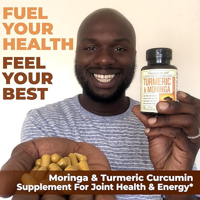 Moringa Turmeric Curcumin Supplement for Joint Health, Gut Health, Energy & Immune Support – Turmeric Curcumin with Black Pepper – Total Wellness Formula with Tumeric Moringa Pure Capsules – 180 Count