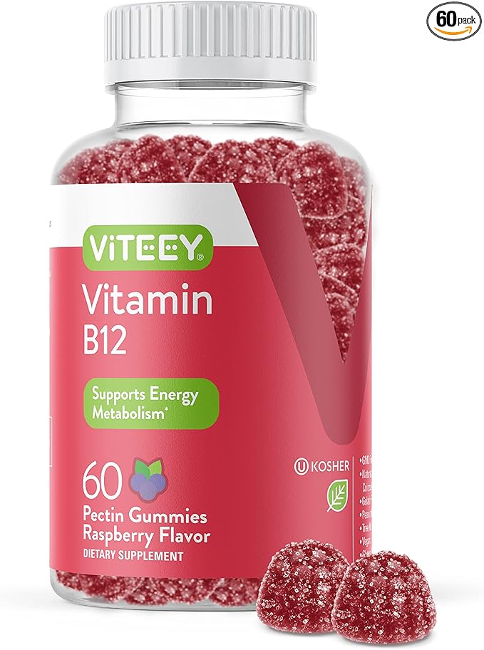 Viteey Vitamin B12 Gummies - Cognitive Support and Energy Gummies - Vegan, Gelatin Free, Gluten Free - 60 Count