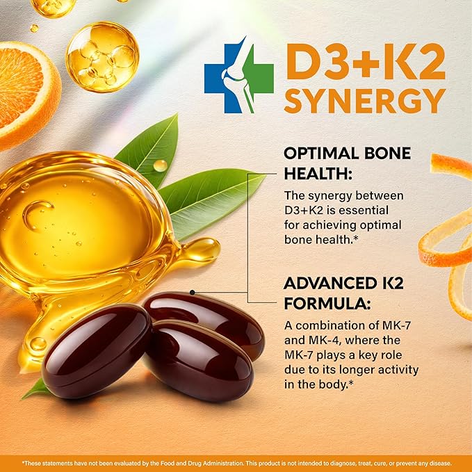 Vitamin D3 K2 - Vitamin D3 10000 iu & K2 120 mcg - Immune & Mood Support, for Bone & Teeth Health - with Zinc, Vitamin C & B12 - Highly Bioavailable - For Men & Women - Made in USA, 120 Softgels