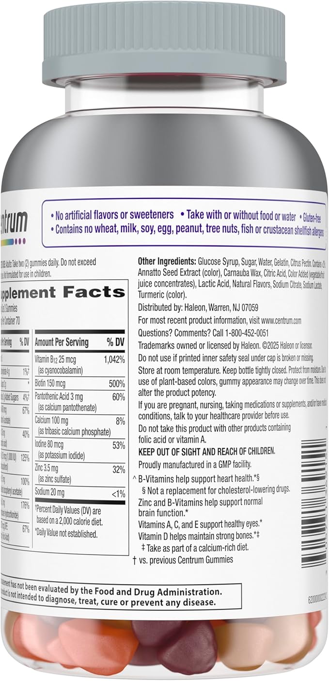 Centrum MultiGummies for Women 50 Plus, Multivitamin/Multimineral Supplement with Vitamins D3, E, B6, and B12, Assorted Fruit Flavor - 140 Count