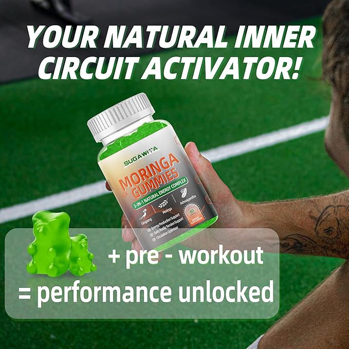 Moringa Gummies for Men with Gingseng L-Citrulline Ashwagandha CZQ10 Zinc | Chewable Organic Pure Moringa Leaf Supplement | Energy & lmmune Support | Sugar Free | Vegan | Lemon Flavor | 60 Counts