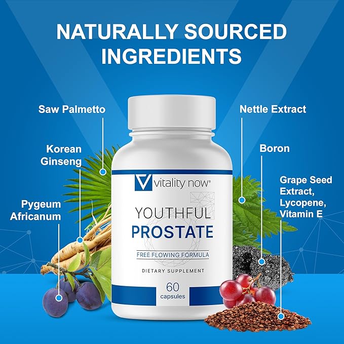 Youthful Prostate -Saw Palmetto for Men, Boosts Energy with Panax Ginseng, Antioxidant Protection, Vitamin E & Lycopene, Promotes Vitality & Well-Being - Prostate Supplement (Pack of 4)
