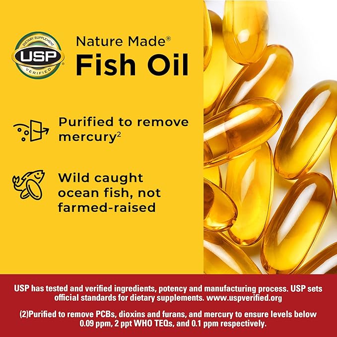 Nature Made Fish Oil Omega 3 Supplements, Omega 3 Fish Oil as Ethyl Esters 1200 mg Softgels, EPA DHA Supplement for Healthy Heart, Brain, Eye Support, One Per Day, 100 Softgels