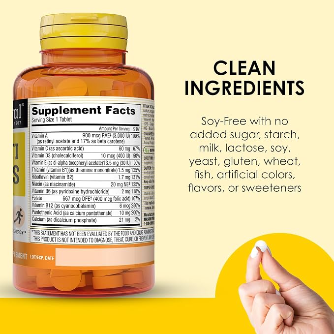 MASON NATURAL Mini Multivitamin with Iron & 12 Key Nutrients, 1 Year Supply | 12 essential nutrients plus iron, including vitamins A, C, D, E, B-complex, folate & calcium for daily support