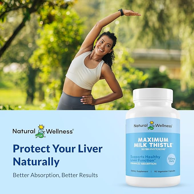Maximum Milk Thistle Supplement for Liver Support – 720mg Silybin Phytosome (10X Absorption) – Liver Cleanse Detox & Repair, Enzyme Health – Vegan, Non-GMO, Gluten Free – 90 Capsules (30-Day Supply)