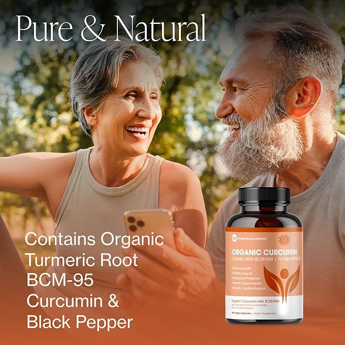 Organic Turmeric Curcumin with Black Pepper & BCM-95 - for Inflammatory Support, Brain & Immune Health - 60 Vegan Turmeric Capsules, 1000mg Per Serve - Herbal Curcumin Supplements