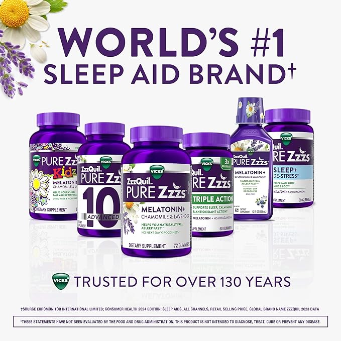 ZzzQuil Pure Zzzs Advanced Melatonin Gummies,Sleep Aid with Chamomile & Lavender for Adults Berry Flavored,100 Count (Pack of 2)