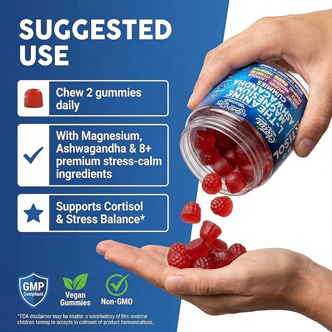 Clean Nutra Cortisol Supplement Gummies L-Theanine Magnesium Ashwagandha Apigenin Vitamin B6 Sleep and Calm Support Lavender Chicory Prebiotic Advanced Gummy Formula