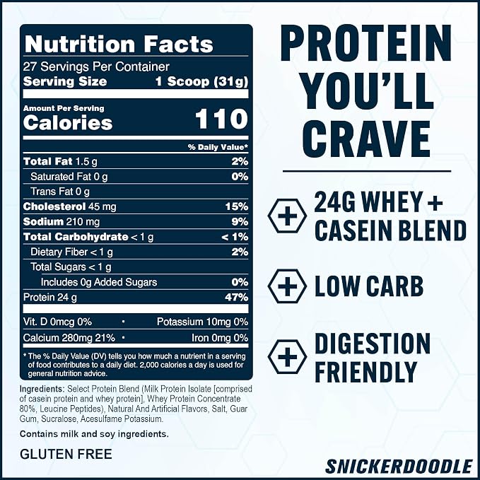 PEScience Select Protein Powder, Whey and Casein Blend, Lean Protein Powder for Women and Men, Low Calorie, Low Carb, Keto Friendly, Gluten Free, Snickerdoodle - 27 Servings