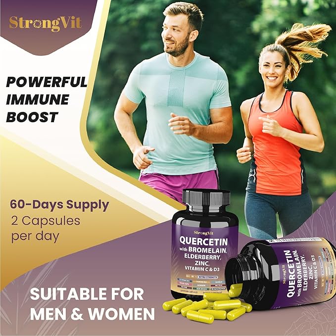 Quercetin with Bromelain, Elderberry, Vitamin C, D3 and Zinc. Super Immune Support Supplement. Organic Complex for Men & Women, Non-GMO, Gluten-Free, Vegan, USA (120 Capsules)
