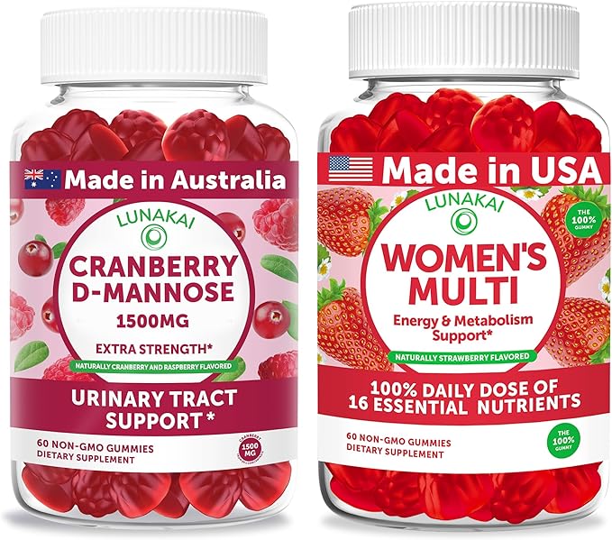 Lunakai Cranberry D-Mannose + Women’s Multivitamin Gummies Bundle – Naturally Flavored, Non-GMO – 60ct Each