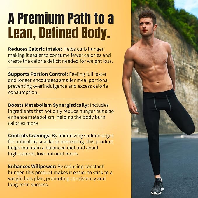 Premium Male Weight Loss - Fat Burner for Men - Supports Healthy Pathways Associated with GLP-1 Activity - Appetite Suppressant, Energy Booster, Helps Sustain Muscle - 60 Unisex Capsules