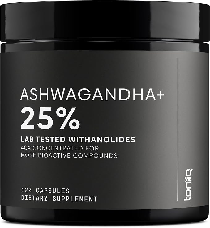 Toniiq Ashwagandha – 40:1 Concentrated Extract – 325 mg Withanolides per Serving – Wild Harvested in India – Highly Bioavailable with Black Pepper – Third-Party Tested – 120 Capsules