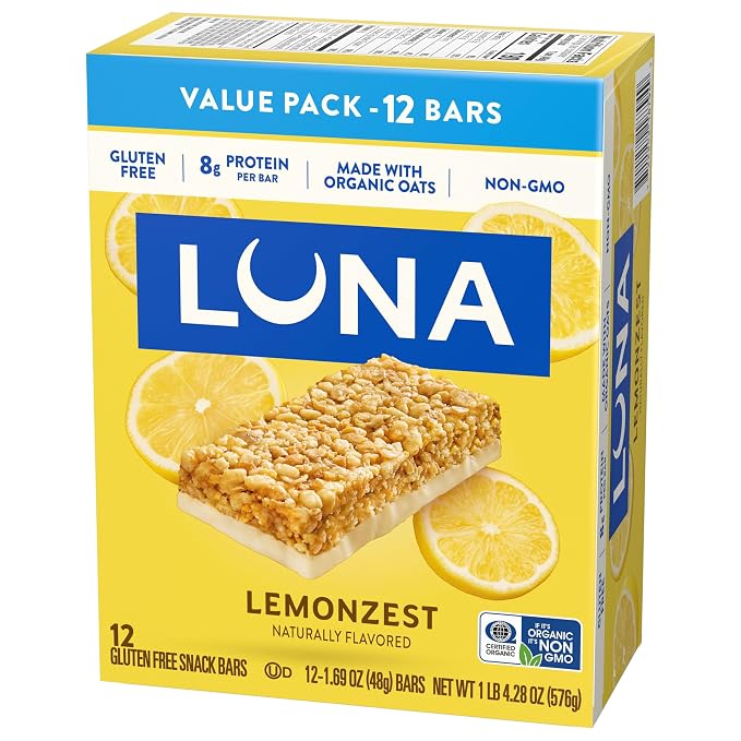 LUNA Bar - LemonZest Flavor - Gluten Free Snack Bars - Non-GMO - Protein Bars - Made with Organic Oats - Value Pack (12 Pack)