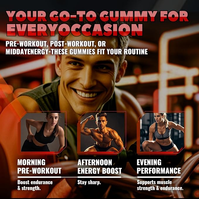 Creatine Monohydrate Gummies (5g) – Pre-Workout Energy & Muscle Growth Support for Men & Women | Strawberry Electrolyte Gummies (135 Count)