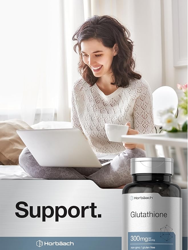 Horbaach Glutathione Supplement | 300mg | 60 Capsules | Non-GMO & Gluten Free | Reduced Form
