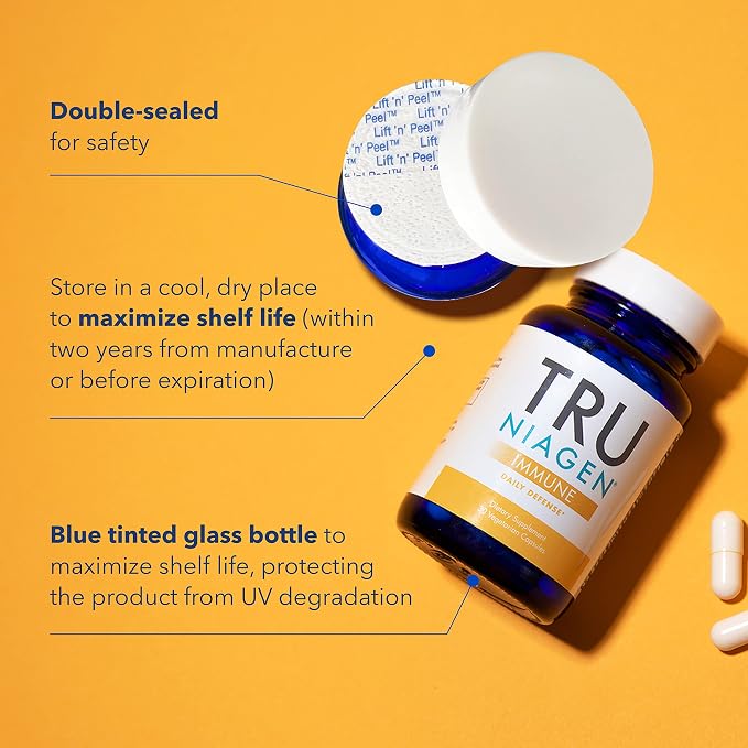 TRU NIAGEN Immune Support Supplement - Daily Defense, Vitamin C from Fermentation, Vegan Vitamin D3 2000 IU, Zinc, Plus Theracurmin (Curcumin) + Multi Award-Winning NAD Boosting Niagen 150mg 60ct
