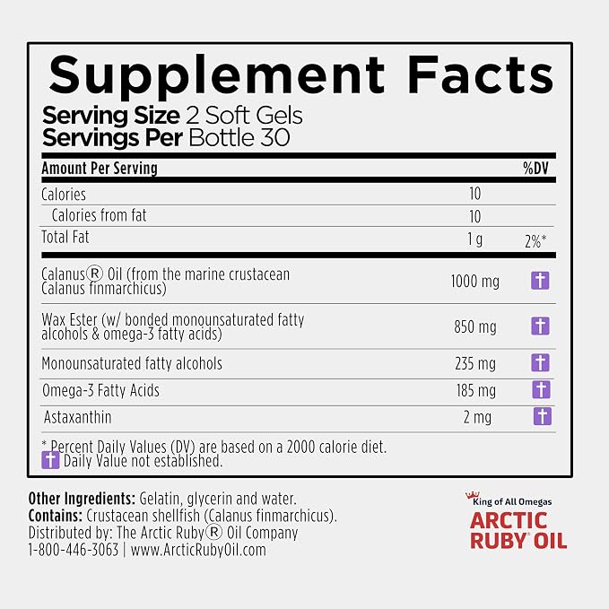 Arctic Ruby Oil - Omega 3 Supplement with Astaxanthin 2mg - Contains Essential Fatty Acids & Antioxidants - Supports Heart, Brain, Eye, Skin, Joint & Immune Health - 60 Softgels (3 Pack)