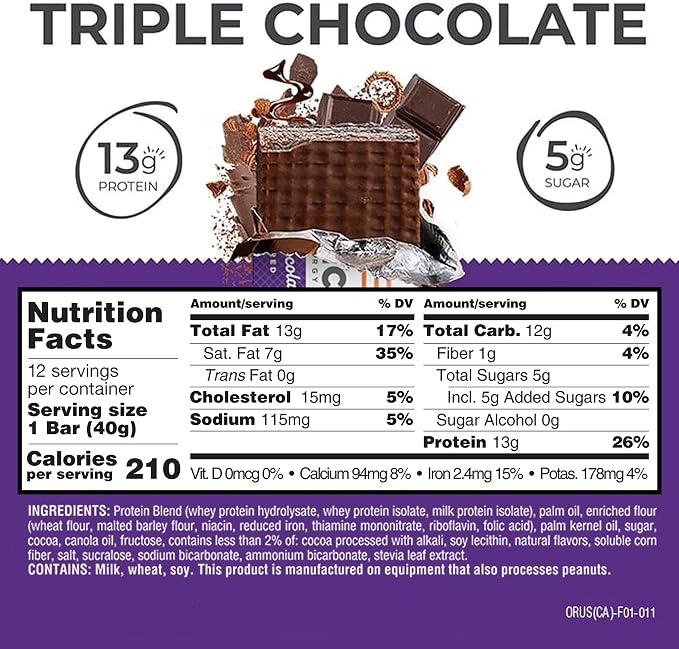 Power Crunch Protein Energy Wafer Bars, Triple Chocolate, 1.4 Ounce (12 Count)