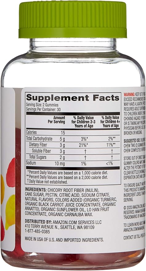 Amazon Brand - Mama Bear - Kids Fiber Gummies - Supports Digestive Health, Orange, 60 Count (Pack of 2)