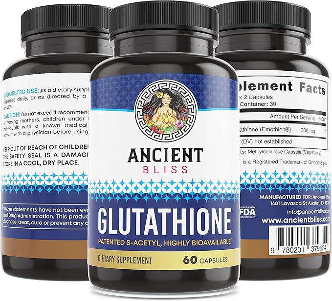 Ancient Bliss S-Acetyl Glutathione Supplement – Plant-Based Antioxidant Formula for Daily Wellness – 60 Vegan Capsules