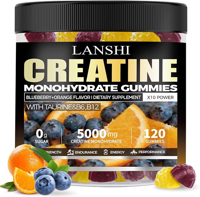 Creatine Monohydrate Gummies 5000mg - Sugar Free Pre Workout Supplement for Men & Women, Creatine Gummies for Muscle, Strength, Recovery, Cognitive Health & Memory, Blueberry Orange Flavor, 120 Count