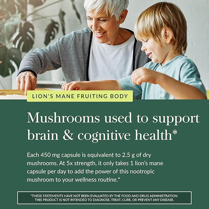 Gaia Herbs Lion's Mane Mushroom - Brain Health Support* - 40 Vegan Capsules (40 Servings)