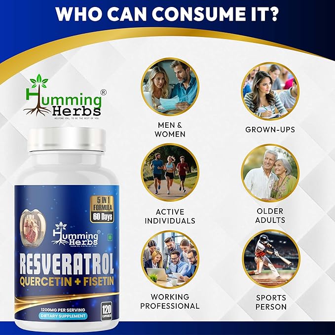 Humming Herbs Resveratrol Supplement— with Quercetin, Fisetin, Spermidine & Vitamin D3 — Antioxidant Support for Healthy Cellular Function - 1200 mg, 120 Vegan Capsules Non-GMO, Gluten-Free