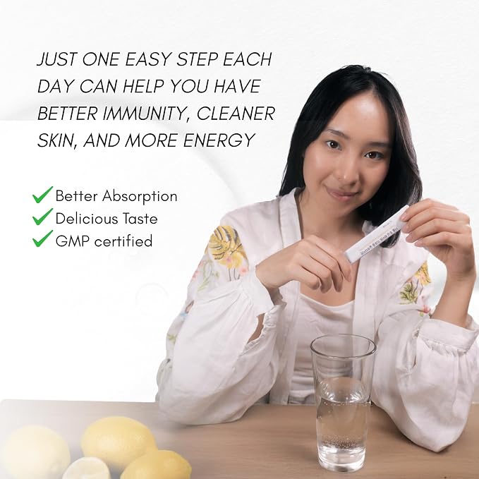 HEALTHY PLACE Double Toning White Liposome Glutathione Korean Beauty Supplement – Liposomal L-Glutathione, Vitamin C 500 mg, Vitamin E, Biotin & Fish Collagen 500 mg, Lime-Lemon Flavor – 30 Packets